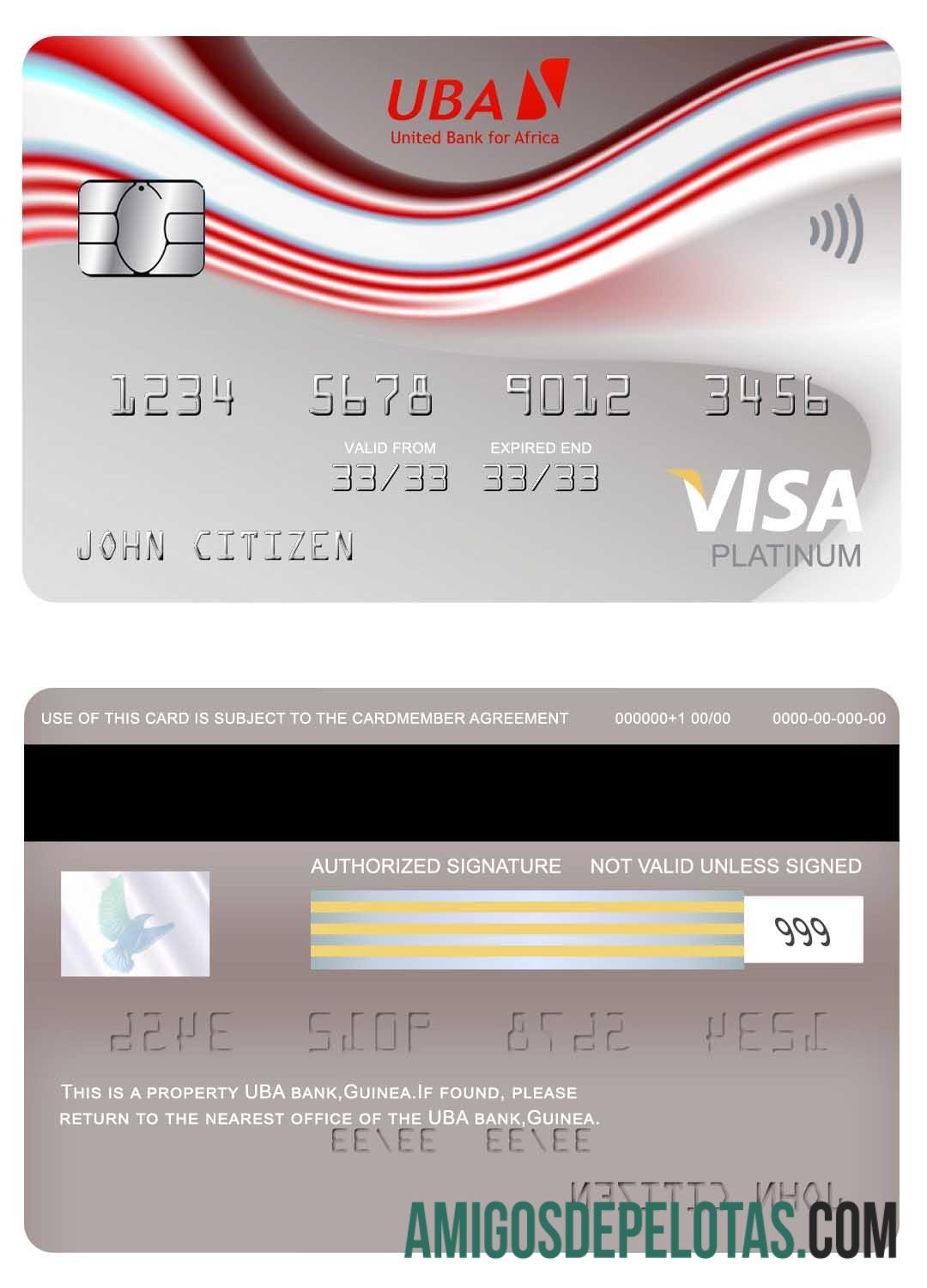 Cartão Visa Platinum da Guiné UBA Bank modelo